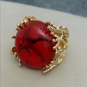 Gold and Red Statement Ring